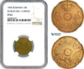 Romania, Carol I, Pattern 10 Bani 1905, Brussels mint, Brass, No center hole, coin rotation, Schäffer/Stambuliu 054-1.4, NGC PF61, Rare!