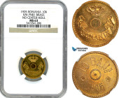 Romania, Carol I, Pattern 10 Bani 1905, Brussels mint, Brass, No center hole, coin rotation, Schäffer/Stambuliu 050-1.4, NGC MS63, Rare!