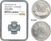 Romania, Carol I, Pattern 10 Bani 1905, Brussels mint, Aluminium, No center hole, coin rotation, Schäffer/Stambuliu 050-1.7, NGC PF65 Cameo, Rare!