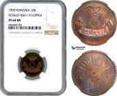 Romania, Carol I, Pattern 10 Bani 1905, Brussels mint, Copper, No center hole, coin rotation, Schäffer/Stambuliu 050-1.9, NGC PF64BN, Rare!