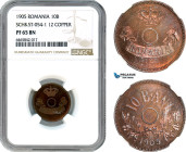 Romania, Carol I, Pattern 10 Bani 1905, Brussels mint, Copper, No center hole, coin rotation, Schäffer/Stambuliu 054-1.12, NGC PF65BN, Rare!