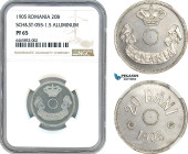 Romania, Carol I, Pattern 20 Bani 1905, Brussels mint, Aluminium, No center hole, coin rotation, Schäffer/Stambuliu 055-1.5, NGC PF65, Rare!