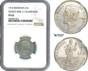 Romania, Carol I, Pattern ESSAI 1 Leu 1910, Brussels Mint, Aluminium, Plain edge, coin rotation, Schäffer/Stambuliu 068-1.6, NGC PF62