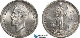 Romania, Carol I, Pattern 2 Lei 1910, Brussels Mint, Lead (12.70g) Plain edge, coin rotation, Schäffer/Stambuliu 069-1.12 var. UNC, Rare!