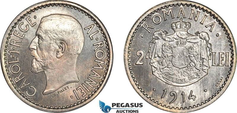 Romania, Carol I, "Pillet" Pattern ESSAI 2 Lei 1914, Paris Mint, Lead (12.70g) P...