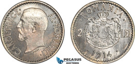 Romania, Carol I, "Pillet" Pattern ESSAI 2 Lei 1914, Paris Mint, Lead (12.70g) Plain edge, Medal rotation, Schäffer/Stambuliu 075-Var. (Unpublished me...