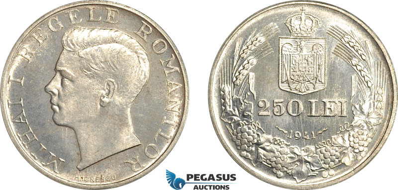 Romania, Mihai I, Pattern 250 Lei 1941, Bucharest Mint, Tine (7.62g) Plain edge,...
