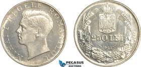 Romania, Mihai I, Pattern 250 Lei 1941, Bucharest Mint, Tine (7.62g) Plain edge, coin rotation, NIHIL SINE DEO Rev., Schäffer/Stambuliu -- (Unpublishe...