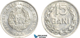 Romania, Socialist Republic, Pattern 15 Bani 1966, Bucharest Mint, Aluminium (0.92g) Plain edge, coin rotation, Schäffer/Stambuliu 249-1.2, EF-UNC, Ra...