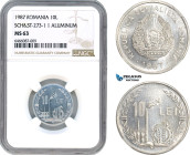 Romania, Socialist Republic, Pattern 10 Lei 1987, Bucharest Mint, Aluminium, Plain edge, Medal rotation, Schäffer/Stambuliu 273-1.1, NGC MS63, Rare!