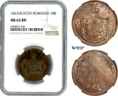 Romania, Carol I, 10 Bani 1867, Heaton Mint, Schäffer/Stambuliu 004a, NGC MS63BN