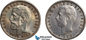Romania, Carol I, 1 Leu 1906 (40th Anniversary), Brussels Mint, Silver, Schäffer/Stambuliu 061, A.MICHAUX, Violet toning! aUNC