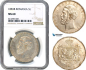 Romania, Carol I, 5 Lei 1883 B, Bucharest Mint, Silver, Schäffer/Stambuliu 029, Lustrous! NGC MS60