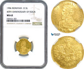 Romania, Carol I, 12 1/2 Lei 1906 (40th Anniversary) Brussels Mint, Gold, Schäffer/Stambuliu 063, Very flashy! NGC MS62