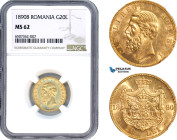 Romania, Carol I, 20 Lei 1890 B, Bucharest Mint, Gold, Schäffer/Stambuliu 039, NGC MS62