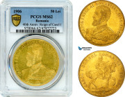 Romania, Carol I, 50 Lei 1906 (40th Anniversary) Brussels Mint, Gold, Schäffer/Stambuliu 066, Very lustrous! PCGS MS62