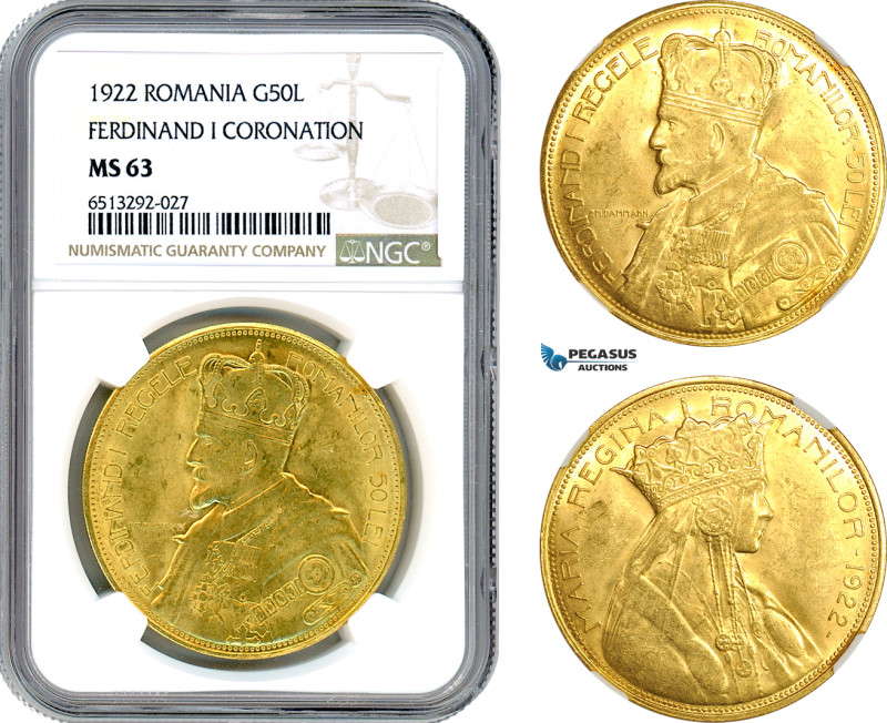 Romania, Ferdinand I, 50 Lei 1922, London Mint, Gold, Schäffer/Stambuliu 84, Fan...