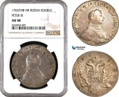 Russia, Peter III, 1 Rouble 1762 СПБ НК, St. Petersburg Mint, Silver (23.27g) KM C# 47.2, Bit. 11, Old cabinet toning with much underlying lustre! NGC...