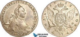 Russia, Catherine II, 1 Rouble 1763 СПБ НК, St. Petersburg Mint, Silver (23.59g) KM C# 67.2, EF-UNC