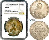 Russia, Catherine II, 1 Rouble 1769 СПБ CA, St. Petersburg Mint, Silver, KM C# 67a.1, Very lustrous, NGC MS61