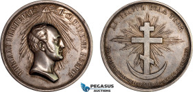 Russia, Nicholas I, Silver Medal 1855 by A. Lyalin, On the death of the Tsar. Bust right, bright eye of God at the top // Radiant Russian Orthodox cro...