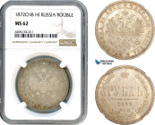 Russia, Alexander II, 1 Rouble 1872 СПБ НІ, St. Petersburg Mint, Silver, KM Y# 25, Flashy lustre, NGC MS62