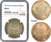 Russia, Alexander II, 1 Rouble 1877 СПБ НІ, St. Petersburg Mint, Silver, KM Y# 25, Attractive orange toning, NGC MS62