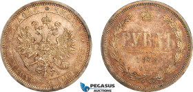 Russia, Alexander II, 1 Rouble 1878 СПБ HФ, St. Petersburg Mint, Silver, KM Y# 25, Magenta toning! EF-UNC