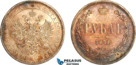 Russia, Alexander II, 1 Rouble 1878 СПБ HФ, St. Petersburg Mint, Silver, KM Y# 25, Magenta/green toning! EF-UNC