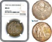 Russia, USSR, Rouble 1924 NA, Leningrad Mint, Silver, KM Y# 90.1, Delightfully coloured toning, NGC MS63