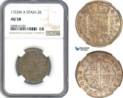 Spain, Philip V, 2 Reales 1723 M, Madrid Mint, Silver, KM# 296, NGC AU58, Pop 2/2