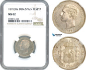 Spain, Alfonso XII, 1 Peseta 1876 (76) DEM, Madrid Mint, Silver, KM# 672, NGC MS62, Pop 1/3