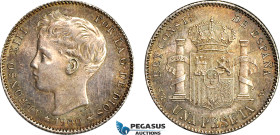 Spain, Alfonso XIII, 1 Peseta 1900 SMV, Madrid Mint, Silver, KM# 706, Nicely Toned, EF-UNC