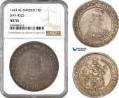 Sweden, Kristina, 1 Riksdaler 1643 AG, Stockholm Mint, Silver, KM# 187, Nice cabinet toning! NGC AU55