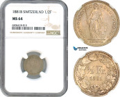 Switzerland, 1/2 Franc 1881 B, "Helvetia standing", Bern Mint, Silver, KM# 23, NGC MS64