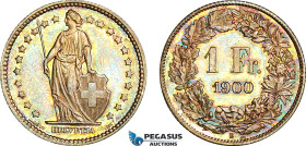 Switzerland, 1 Franc 1900 B, "Helvetia standing", Bern Mint, Silver, KM# 24, Multicolour toning, Specimen strike! (Proof)