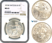 Switzerland, 5 Francs 1874 B, "Helvetia seated", Bern Mint, Silver, KM# 11, NGC MS63