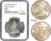 Switzerland, Zurich Festival 5 Francs 1859 Shooting Taler, Bern Mint, Silver, KM# X# S5, NGC MS63