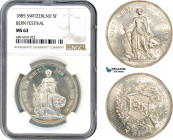 Switzerland, Bern Festival 5 Francs 1885 Shooting Taler, Bern Mint, Silver, KM# X# S17, NGC MS62