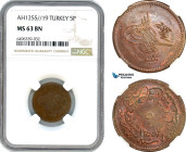 Turkey, Ottoman Empire, Abdülmecid, 5 Para AH1255//19, Kostantiniye Mint, KM# 666, NGC MS63BN, Top Pop! Single finest graded!
