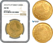 Turkey, Ottoman Empire, Abdülaziz, 500 Kurush AH1277//9, Kostantiniye Mint, Gold, KM# 698, NGC AU58, Top Pop!