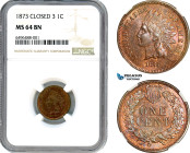 United States, Indian Head 1 Cent 1873, Closed "3" Philadelphia Mint, KM# 90a, NGC MS64BN