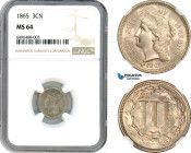 United States, 3 Cents "Three Cent Nickel" 1865, Philadelphia Mint, KM# 95, NGC MS64