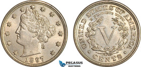 United States, Liberty Nickel 5 Cents 1897, Philadelphia Mint, KM# 112, Very lustrous! EF-UNC