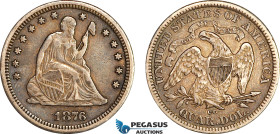United States, Seated Liberty Quarter Dollar (25C) 1876 CC, Carson City Mint, Silver, KM# A98, Toned VF-EF