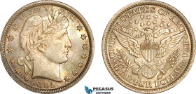 United States, Barber Quarter Dollar (25C) 1895, Philadelphia Mint, Silver, KM# 114, Rainbow toning! EF-UNC