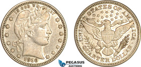 United States, Barber Quarter Dollar (25C) 1910 D, Denver Mint, Silver, KM# 114, Light cleaning, yet much lustre, VF-EF