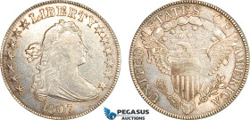 United States, Draped Bust Half Dollar (50c) 1807, Heraldic Eagle, Silver, KM# 35, Cleaned long ago, much remaining lustre! EF