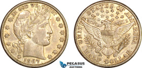 United States, Barber Half Dollar (50C) 1907 D, Denver Mint, Silver, KM# 116, Champagne toning with much lustre, EF
