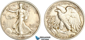 United States, Walking Liberty Half Dollar (50C) 1920 S, San Francisco Mint, Silver, KM# 142, Hints of toning! VF-EF